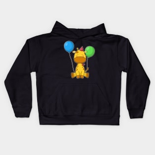 Giraffe at Birthday with Balloons Kids Hoodie